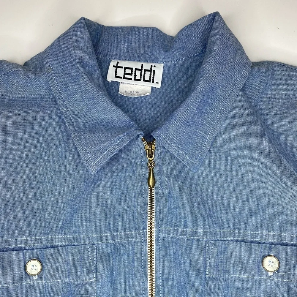 Vintage Teddi Chambray Lightweight Jacket Full Zip Sz Med - Picture 3 of 7